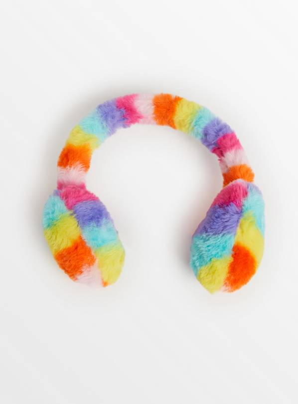 Rainbow Stripe Faux Fur Ear Muffs One Size